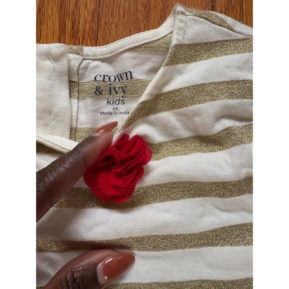 Crown & Ivy Kids 6X Gold Stripe Plaid Tartan Christmas Holiday Dress - Picture 4 of 4